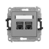 ICON Mechanizm gniazda komputerowego podwójnego 2xRJ45, kat. 7, ekranowany, 8-stykowy szary mat