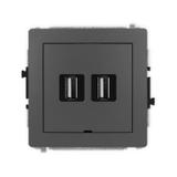 DECO Mechanizm gniazda podwójnego 2xUSB A-A 2.0, bez pola opisowego grafitowy mat