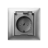 GPT SENTIA  2P+Z IP44 schuko z przesłonami torów prądowych srebro połysk+ kl. Transparentna