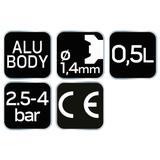 Pistolet natryskowy górny zbiornik 0.5 l, 1.4 mm