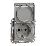 Sedna Design & Elements Gniazdo schuko z przesłonami IP44 srebrne aluminium SDD213023 Schneider