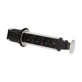Gniazdo meblowe 3x2P+Z wysuwane z blatu 6cm, z blokadą i przewodem 1,8m, INOX