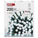 Lampki choinkowe 200 LED cherry 20m zimna biel zielony przewód IP44 8 programów timer D5AC23 EMOS