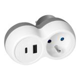 Rozgałęźnik 2P+Z, USB-A+C, biało-szary