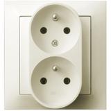 IMPRESJA Gniazdo podwójne z uziemieniem z funkcją niezamienności faz, kompletne z ramką - kolor ecru