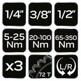 Zestaw kluczy dynamometrycznych 1/4", 3/8", 1/2" 3 szt.