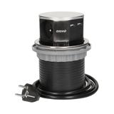 Gniazdo okrągłe wysuwane z blatu 3x250V AC +2xUSB z przewodem 1,5m, INOX
