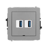 DECO Mechanizm gniazda podwójnego 2xUSB A-A 3.0, bez pola opisowego szary mat