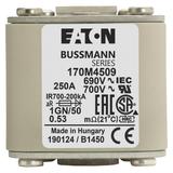 FUSE 250A 690V 1GN/50 AR UC Wkładka szybka 250A AC 690V rozmiar 1 53x69x51 mm aR IEC UL w 170M4509 E