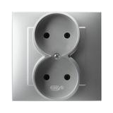 SZAFIR Gniazdo podwójne kompletne z ramką - kolor srebro