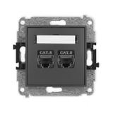 ICON Mechanizm gniazda komputerowego podwójnego 2xRJ45, kat. 8, ekranowany, 8-stykowy grafitowy mat