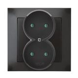 IMPRESJA Gniazdo podwójne z przesłonami torów prądowych, kompletne z ramką - kolor antracyt