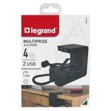 Przedłużacz Z Klipsem 4-Gniazdowy Z/U 2Xusba Z Przewodem 1,5Mb 3x1.5Mm2 Czarny Helmo 050412 LEGRAND