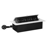 Gniazdo meblowe wpuszczane w blat z płaskim frezowanym rantem i przewodem 1,5m, 3x2P+Z (Schuko), bia