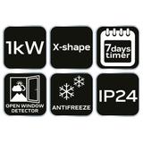 Grzejnik konwektorowy elektryczny 2000W, IP24