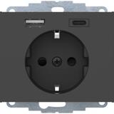 Berker K.1 Gniazdo SCHUKO z ładowarką USB A+C 2.4/3.0A samozaciski antracyt mat HAGER