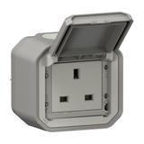 NOWE PLEXO - GN. STD. BRYTYJSKI 2P +Z ZACISKI ŚRUB NATYNKOWE 13A-250V SZARE 069732L LEGRAND
