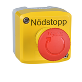 Harmony XALK Żółta stacja 1 czerwony przycisk z głowicą grzybkową O40 zwolnienie obrotem 2NC