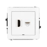 DECO Gniazdo pojedyncze HDMI 2.0, 4K + gniazda komp. poj. 1xRJ45, kat. 5e, 8-stykowy, bez pola opisowego biały DGHKBO DGHKBO-45e KARLIK
