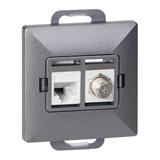 Gniazdo pojed. typu F + Gniazdo 1xRJ45 Cat6 Pearl, TV/F+RJ45/P, antracyt