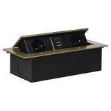 Gniazdo meblowe wpuszczane w blat z płaskim frezowanym rantem i ładowarką USB 2x2P+Z 2xUSB mosiąd OR