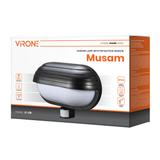 MUSAM, oprawa ogrodowa z czujnikiem ruchu 180st, 1x60W, E27, IP44, z przesłoną, plastik, czarna LF-1/B ORNO