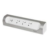 PRZEDŁUŻACZ NAROŻNY 3X2P+Z, USB A+C, BEZ PRZEWODU (WIELOGNIAZDOWY BLOK PRZENOŚNY) - BIAŁY/ALUMINIUM,