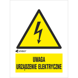 UWAGA URZĄDZENIE ELEKTRYCZNE  52X74 FOLIA SAMOPRZYLEPNA