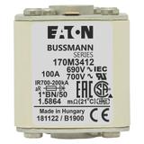 FUSE 100A 690V 1*BN/50 AR UC Wkładka szybka 100A AC 690V rozmiar 1 45x59x51 mm aR I 170M3412 EATON