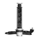 Gniazdo meblowe O6cm wysuwane z blatu z ładowarką USB blokadą i przewodem 1,8m 3x2P+Z (Schuko) 2x OR