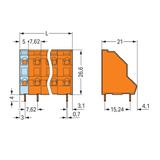 2-piętrowa listwa do pł. drukowanych 3-bieg. pomarańczowa raster 7,62 mm /84szt./ WAGO