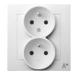 AS ANTYBAKTERYJNY Gniazdo podwójne z uziemieniem z funkcją niezamienności faz z ramką, produkt zawie