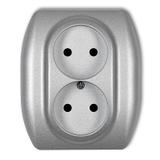 TREND Gniazdo podwójne bez uziemienia 2x2P (przesłony torów prądowych) srebrny metalik