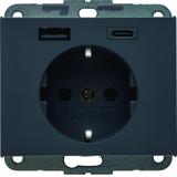 Berker K.1 Gniazdo SCHUKO z ładowarką USB A+C 20W PD, antracyt mat 48147006 HAGER