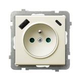 Gniazdo pojedyncze z uziemieniem z ładowarką A+C SONATA ECRU