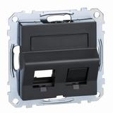Merten, System M, ramka montażowa podwójna do gniazd RJ45 z polem opisowym i wbudowaną klapką, antra