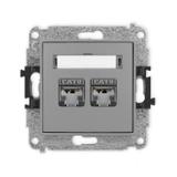 ICON Mechanizm gniazda komputerowego podwójnego 2xRJ45, kat. 6, ekranowany, 8-stykowy szary mat