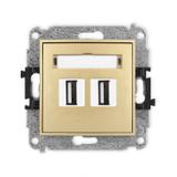 ICON Mechanizm gniazda podwójnego 2xUSB A-A 2.0 złoty