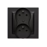 Simon 10 Gniazdo z/u podwójne z f. niezm. faz 16A z. śrub. monoblok czarny