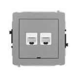 DECO Mechanizm gniazda komputerowego podwójnego 2xRJ45, kat. 6, 8-stykowy, bez pola opisowego szary