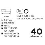 Końcówki wkrętakowe i nasadki z uchwytem, zestaw 40 szt.