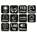 Klucz udarowy pneumatyczny, 1/2", 680 Nm (krótki)