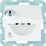 B.Kwadrat Gniazdo z uziemieniem z pokrywą i zamkiem, biały połysk