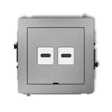 DECO Mechanizm ładowarki USB podwójnej 2xUSB C, 20W max., bez pola opisowego srebrny metalik