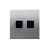 Simon Basic Gniazdo telefoniczne RJ12 podwójne Montaż gniazda na wkręty do puszki srebrny mat