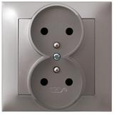 IMPRESJA Gniazdo podwójne z uziemieniem kompletne z ramką - kolor tytan