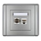 FLEXI Gniazdo antenowe poj. typu F (SAT) + gniazdo komp. poj. 1xRJ45, kat. 5e, 8-stykowe srebrny met