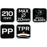 Sekator kowadełkowy 210 mm, zakres do 20 mm, materiał: PP, uchwyt pokryty gumą TPR