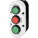 Kaseta szaro-czarna, 3 płaskie przyciski 2NO zielone, 1NC czerwony FORWARD, STOP, REVERSE ESE3-V6 004771444 ETI