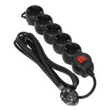 Przedłużacz 5-krotny 2P+Z (Schuko), z wyłącznikiem, 5m H05VV-F 3x1,5mm2, Imax=16A, płaska wtyczka, c ES-7(GS)/B/5 ORNO